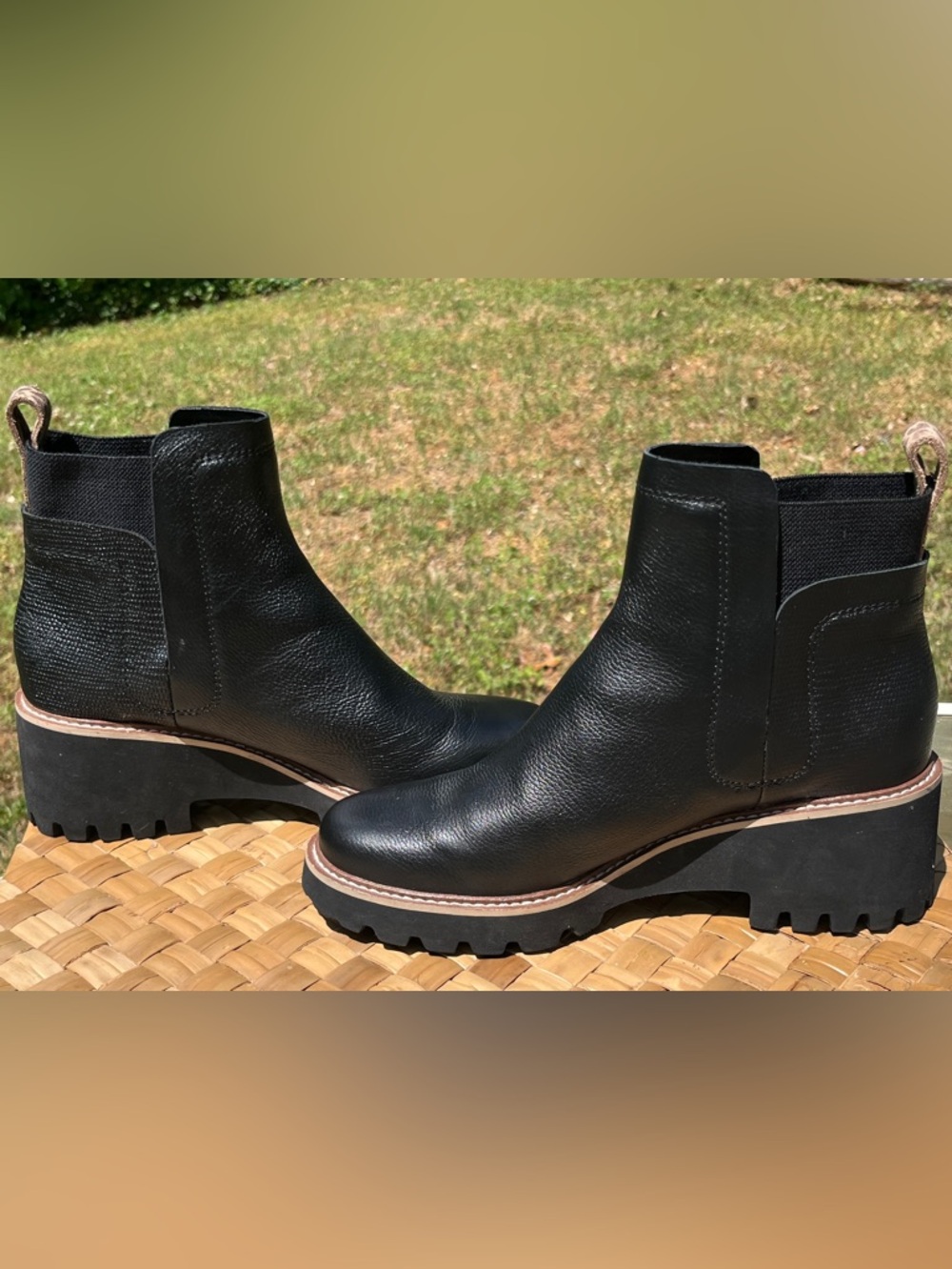 Dolce Vita Black Leather Chunky Lug Chelsea Ankle Boots